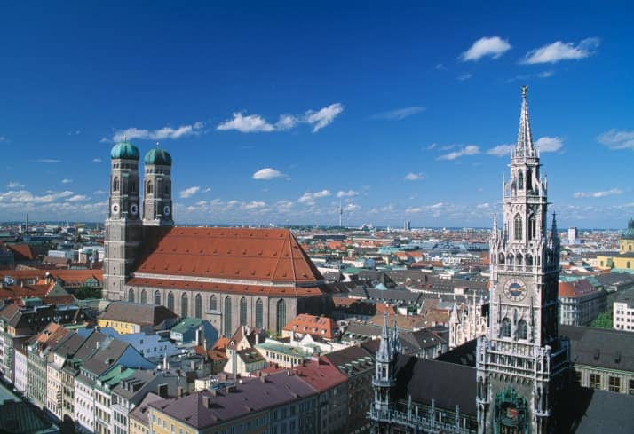 Germany, Munich, Neues Rathaus and The Frauenkirche, elevated view