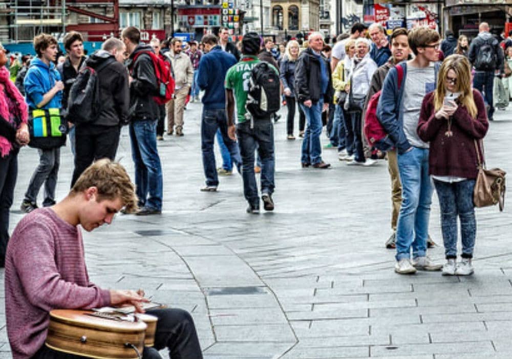 guitarrista en Leicester Square