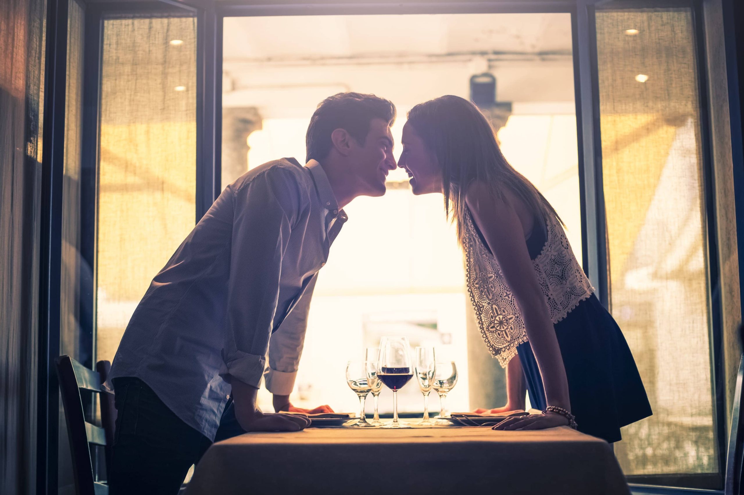 Affectionate couple at restaurant